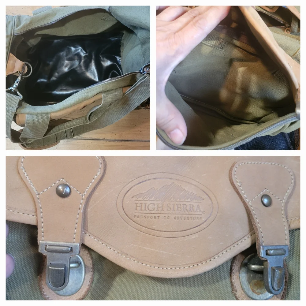 Vintage Duffel Bag - High Sierra canvas & leather overnighter duffel bag.